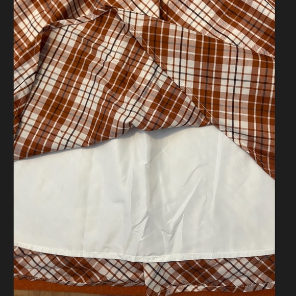 Check brown and white smocked puff sleeve square neck peasant dress NWT - Picture 5 of 14